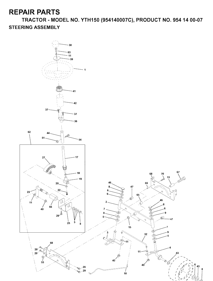Steering Diagram and Parts List for YTH150 (954140007C)(1997-01) Husqvarna Lawn Tractor