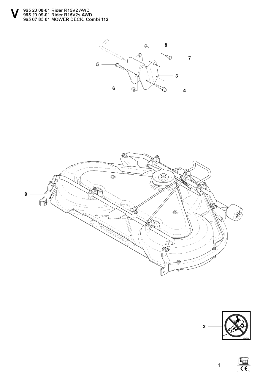 44-Inch/112cm Cutting Deck 3 Diagram and Parts List for R15-V2AWD 2008-01 Husqvarna Lawn Tractor