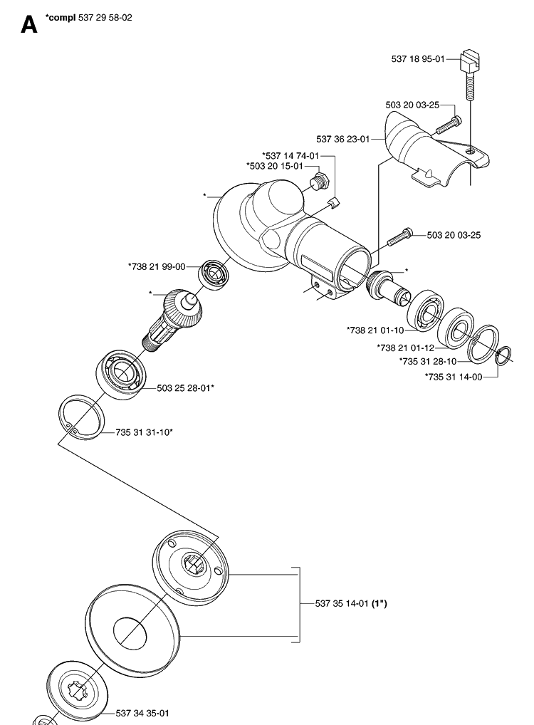 Bevel Gear Diagram and Parts List for 143R 20070100001-Current Husqvarna Brush Cutter
