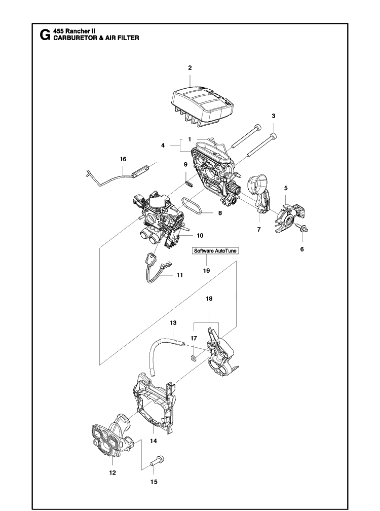 Carburetor Air Filter Diagram and Parts List for 455 (Rancher II)(2012-06) Husqvarna Chainsaw