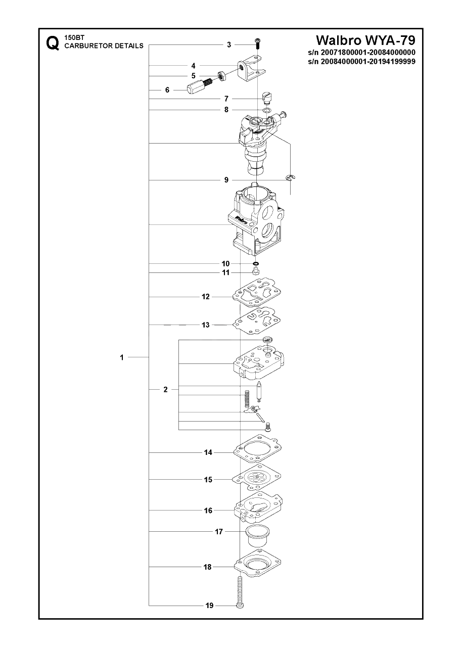 Carburetor Details Diagram and Parts List for 150BF 20084000001 & Above Husqvarna Leaf Blower / Vacuum