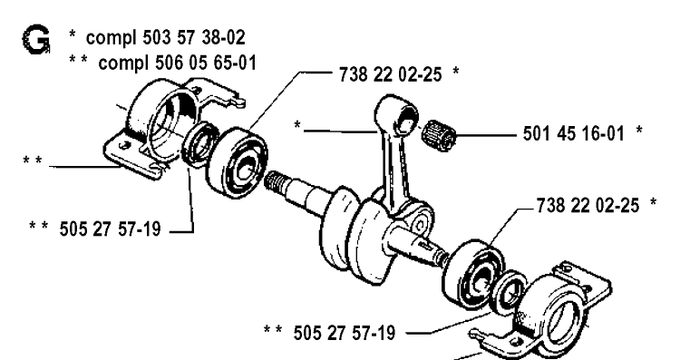 Crankshaft Diagram and Parts List for 45 19902200001-19912200000 Husqvarna Chainsaw