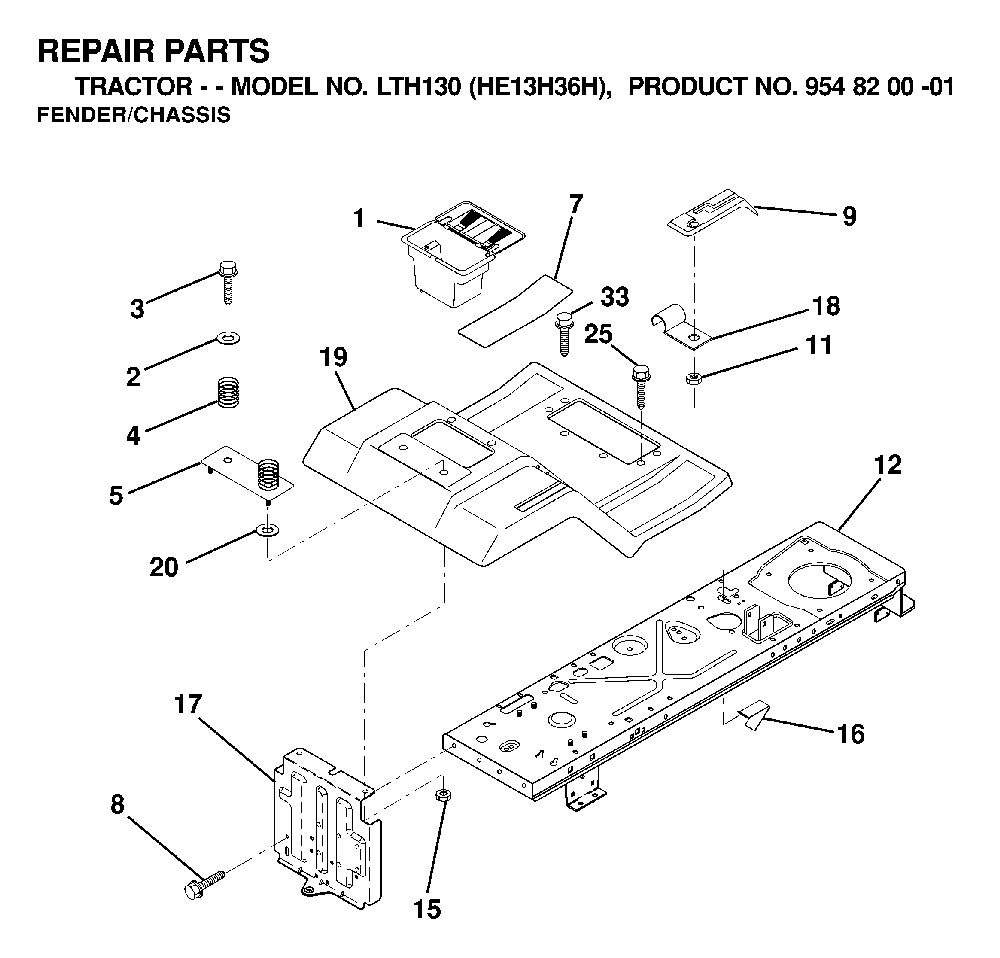 Chassis And Enclosures Diagram and Parts List for LTH130 (HE13H36H, 954820001)(2000-02) Husqvarna Lawn Tractor