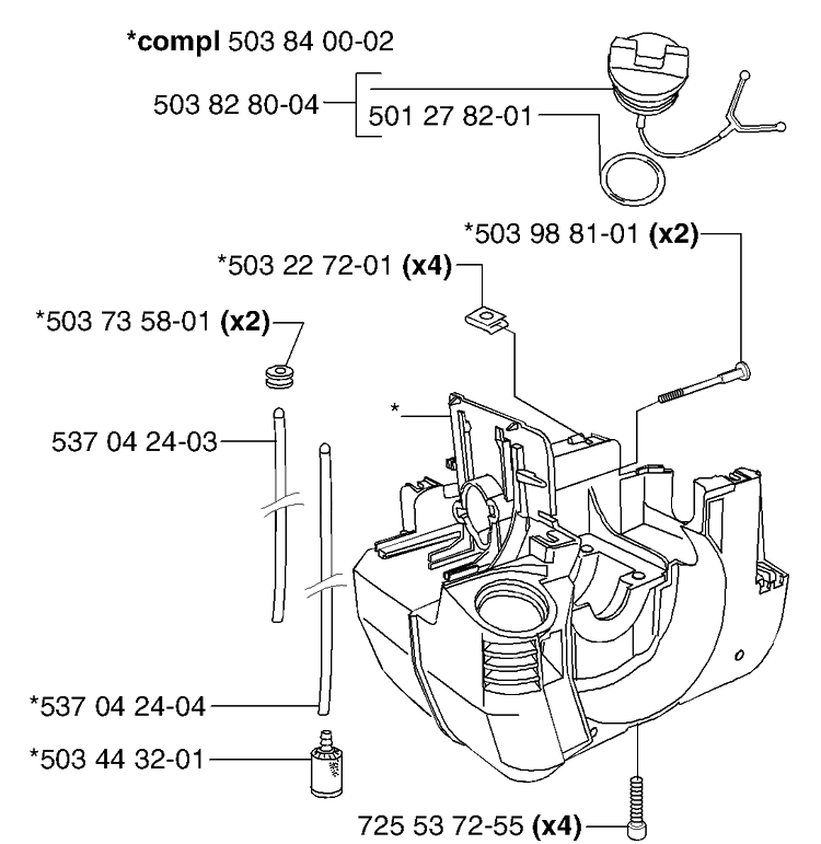 Crankcase Diagram and Parts List for 232L 2002-09 Husqvarna Brush Cutter