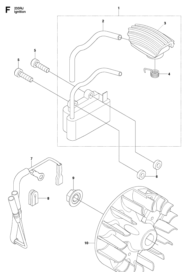 Ignition System Diagram and Parts List for 233RJ 20090100001-20112700000 Husqvarna Brush Cutter
