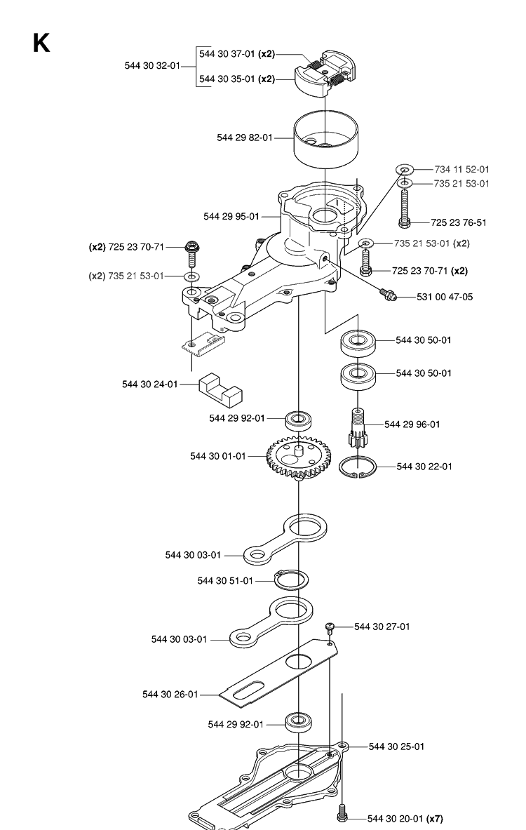 Gear Housing Diagram and Parts List for 123HD60 20061000001-20070500000 Husqvarna Hedge Trimmer