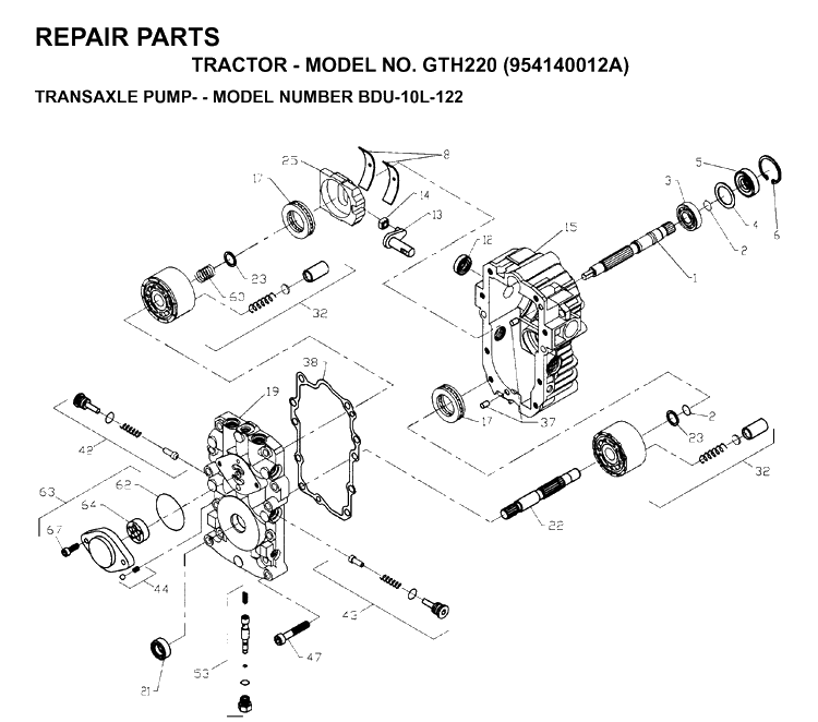 Transmission Diagram and Parts List for GTH220 (954140012A)(1997-01) Husqvarna Lawn Tractor