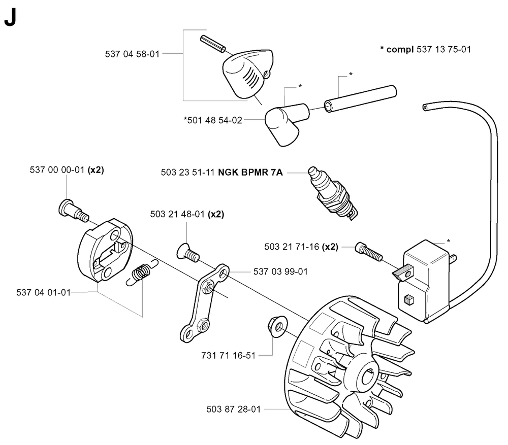 Ignition System Diagram and Parts List for 325HDA55X 20011800001 - 20040100000 Husqvarna Hedge Trimmer