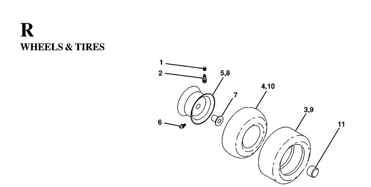 Wheels And Tires Diagram and Parts List for YTH130 1997-02 Husqvarna Lawn Tractor