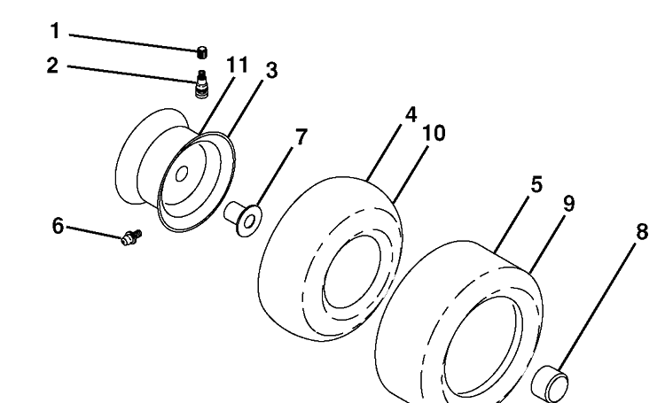 Wheels And Tires Diagram and Parts List for YTH2042 (96043010601)(2010-02) Husqvarna Lawn Mower