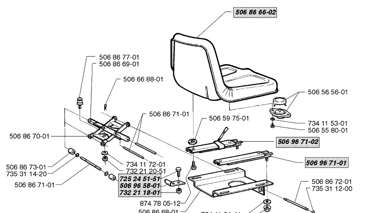 Seat Assembly Diagram and Parts List for RIDER1200 1998-01 Husqvarna Lawn Mower
