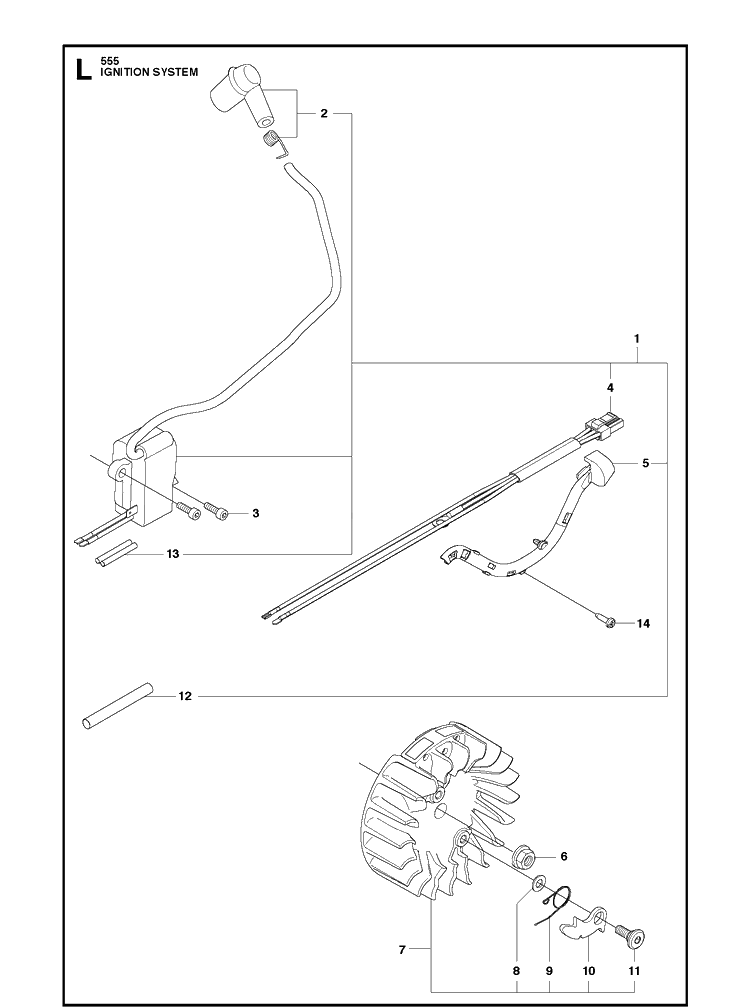 Ignition System Diagram and Parts List for 555 2013-01 Husqvarna Chainsaw