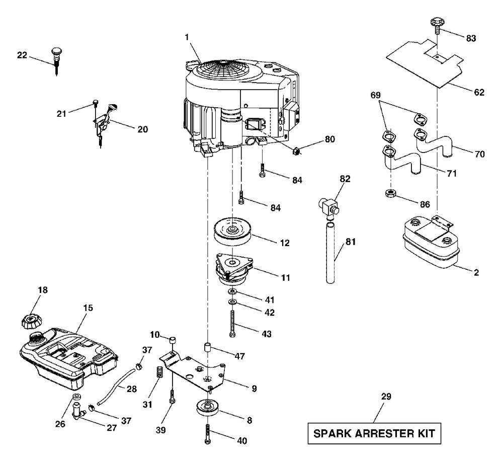 Engine Diagram and Parts List for GTH2254XP (954571229-B)(2004-08) Husqvarna Lawn Tractor