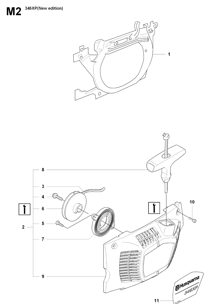 Starter Diagram and Parts List for 353 20071300001-20090400000 Husqvarna Chainsaw
