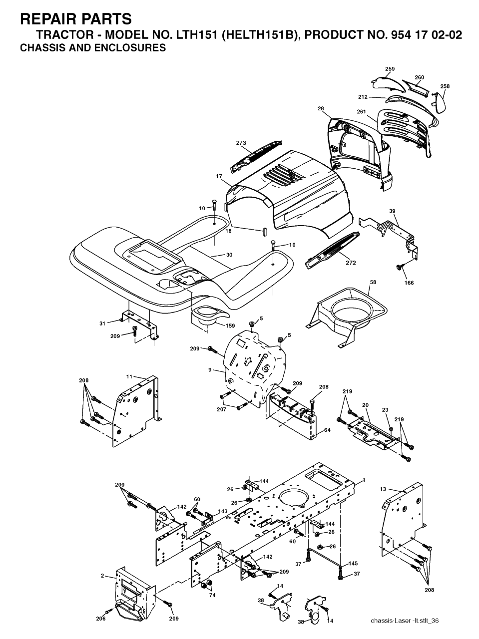 Chassis And Enclosures Diagram and Parts List for LTH151 (954170202-B)(2004-06) Husqvarna Lawn Tractor
