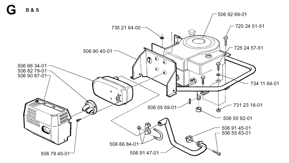 Engine Diagram and Parts List for R11BIO 1999-04 Husqvarna Lawn Tractor