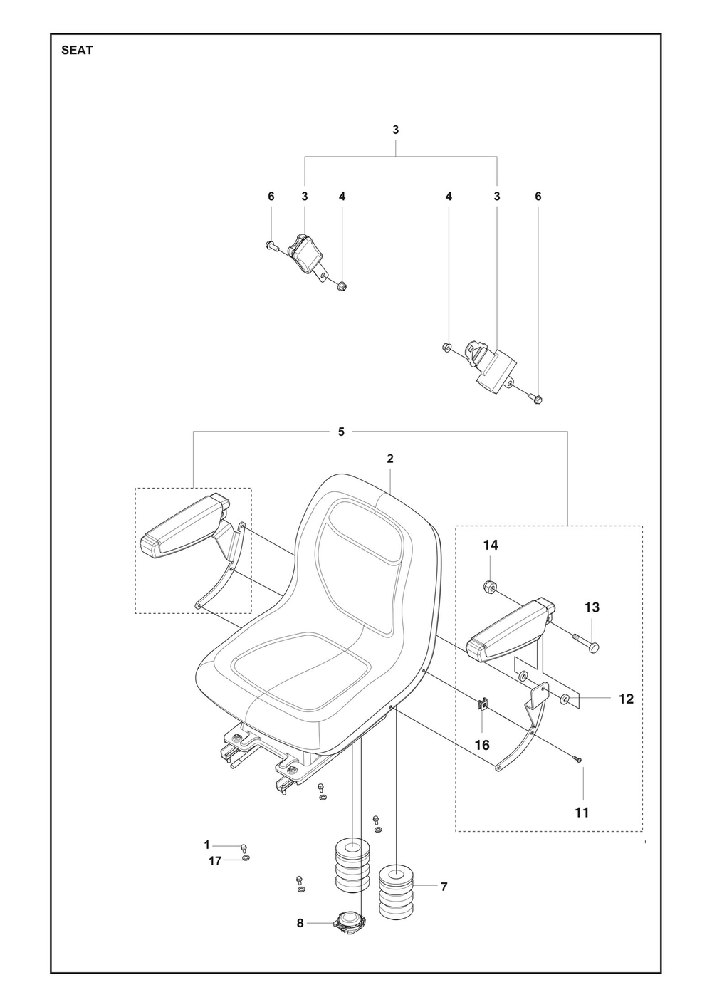 Seat Diagram and Parts List for P524XREFI  Husqvarna Lawn Tractor