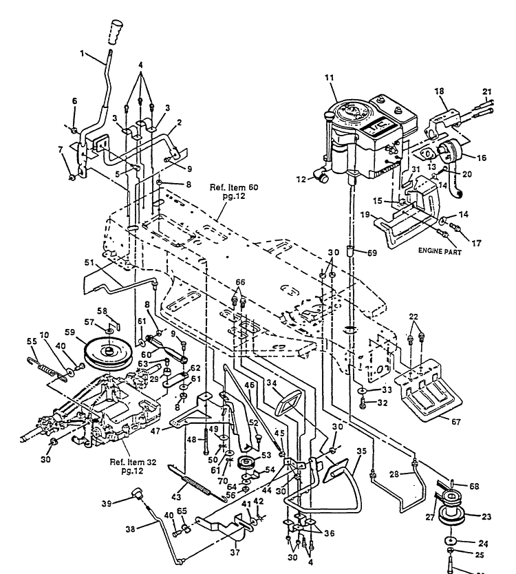 Drive/Engine Diagram and Parts List for 4125G 1991-01 Husqvarna Lawn Mower