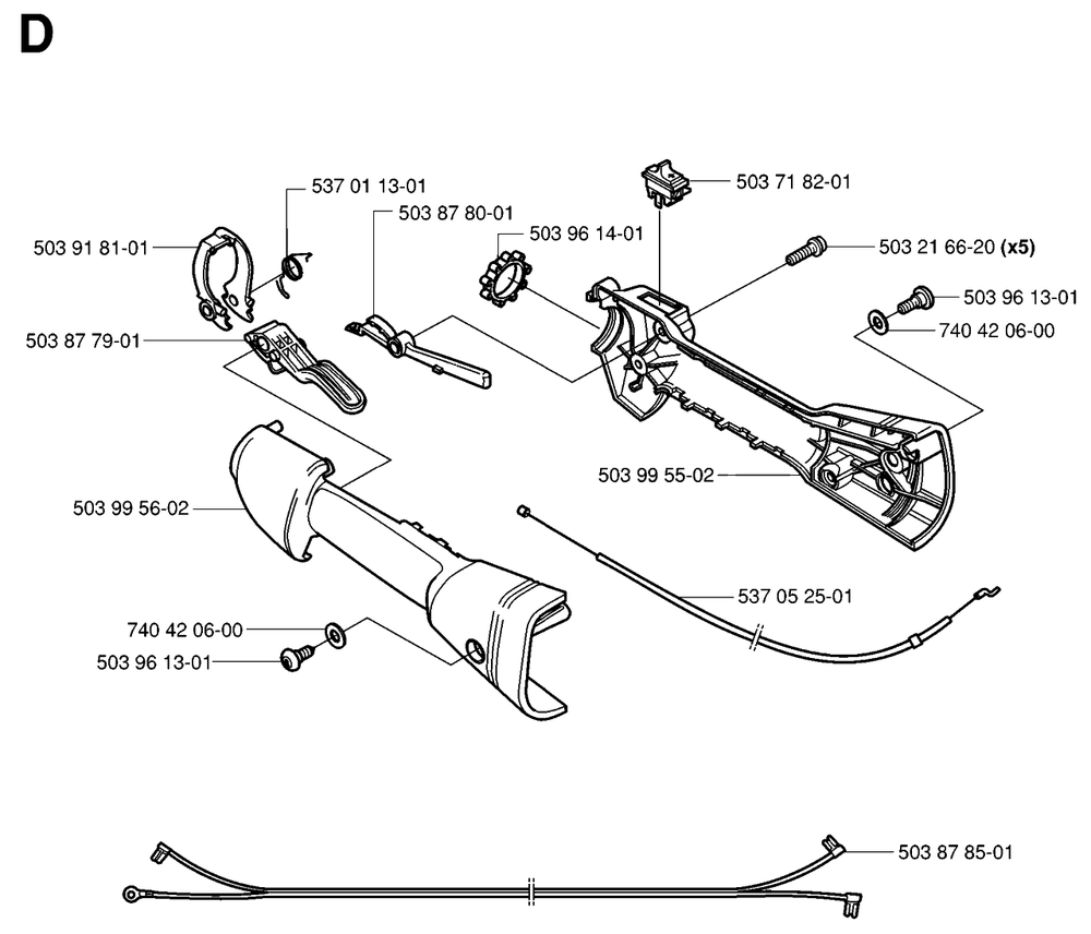 Handle And Controls Diagram and Parts List for 325HDA55X 20011800001 - 20040100000 Husqvarna Hedge Trimmer