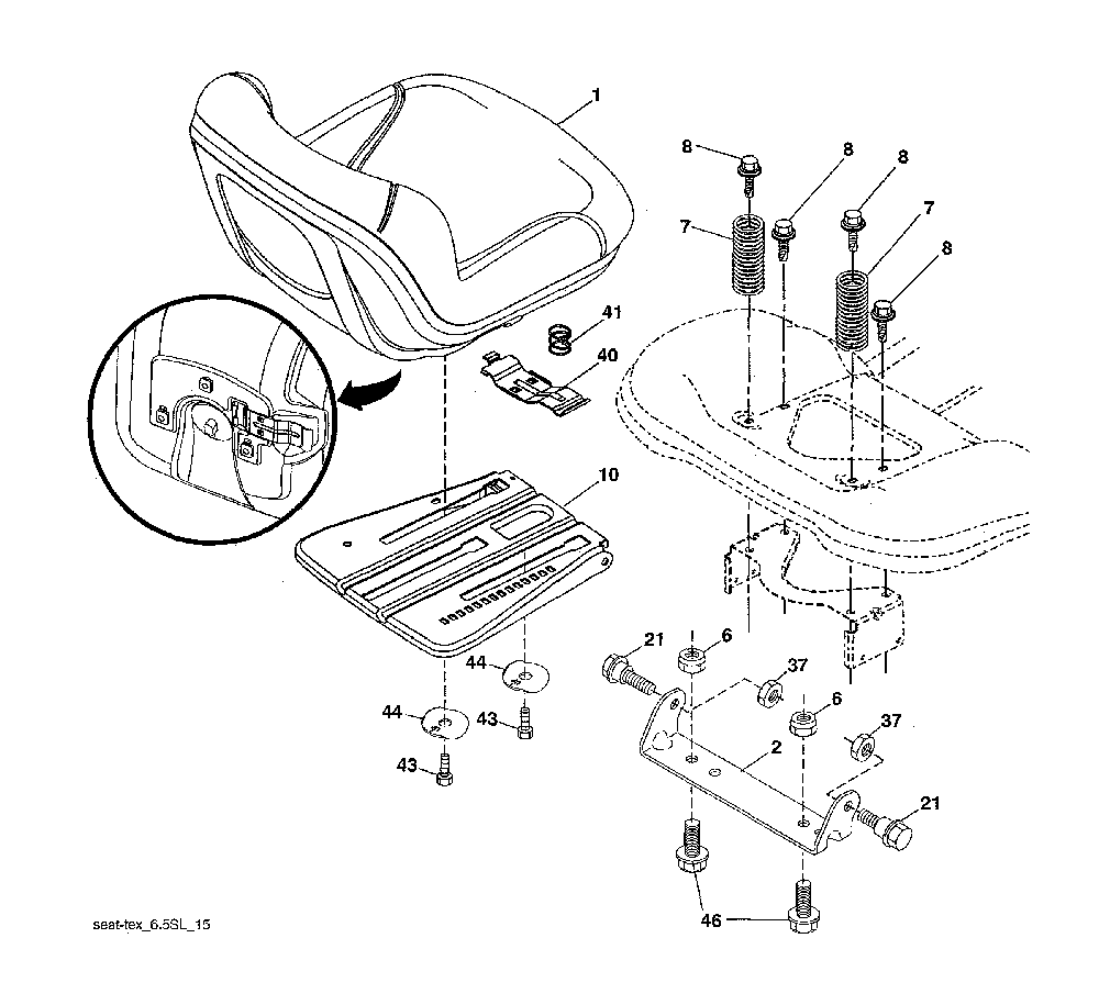 Seat assembly Diagram and Parts List for 96043027700  Husqvarna Lawn Tractor