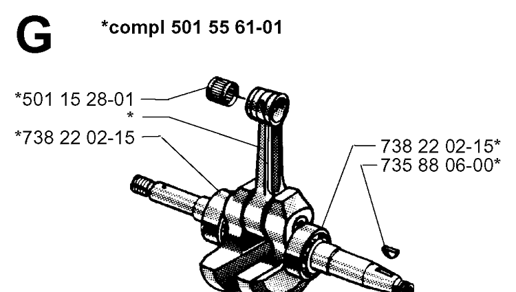 Crankshaft Diagram and Parts List for 265RX 19954500001-19991000000 Husqvarna Brush Cutter
