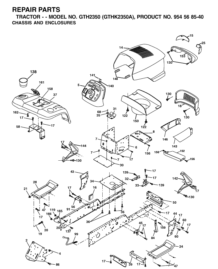 Chassis And Enclosures Diagram and Parts List for GTH2350-GTHK2350A 2002-07 Husqvarna Lawn Tractor