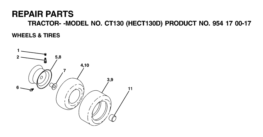 Wheels And Tires Diagram and Parts List for CT130 (954170017-D)(2001-01) Husqvarna Lawn Tractor