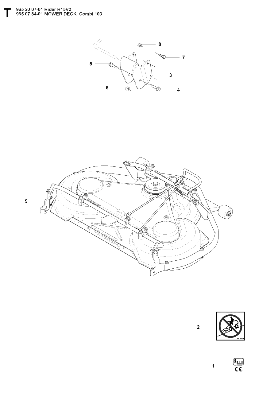 103cm Cutting Deck 3 Diagram and Parts List for R15-V2 (965200701)(2008-01) Husqvarna Lawn Tractor