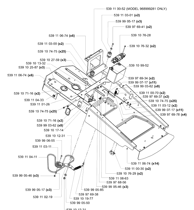 Main Frame (Part 2) Diagram and Parts List for Z4218KOA (968999282)(2005-08) Husqvarna Lawn Mower