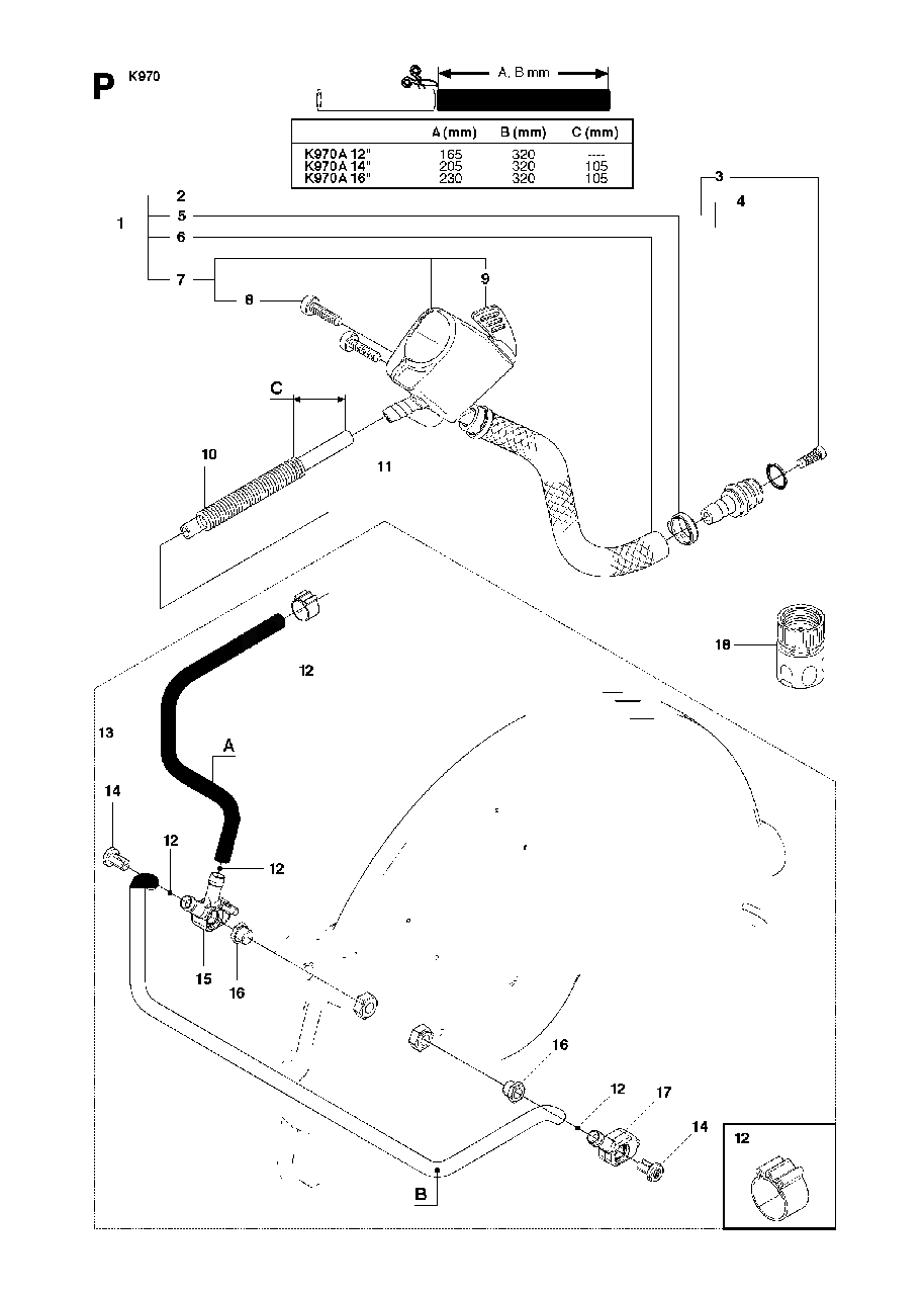 Valves Diagram and Parts List for K970 (575697201 & Above)(2010-05) Husqvarna Circular Saw