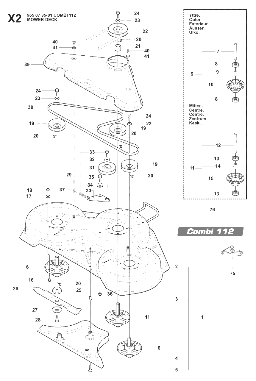 Mower Deck / Cutting Deck 6 Diagram and Parts List for R175 (965104901)(2008-06) Husqvarna Lawn Tractor