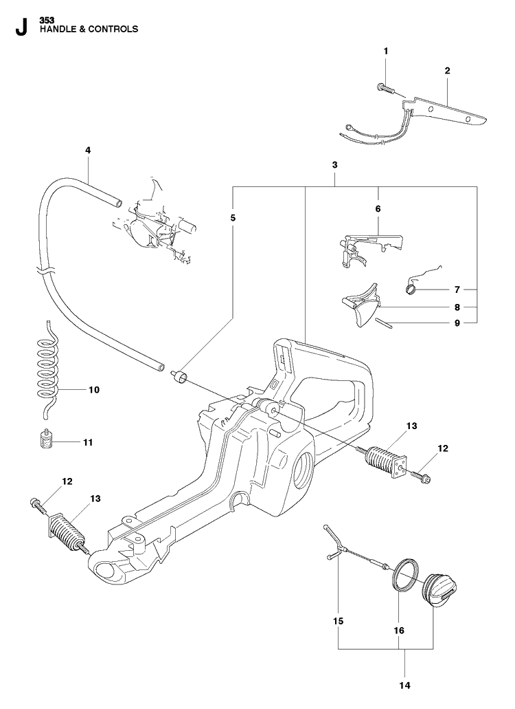 Fuel Tank Diagram and Parts List for 353  Husqvarna Chainsaw