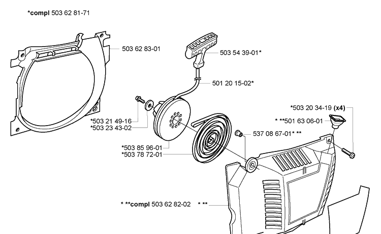 Starter Diagram and Parts List for 365EPA 2005-05 Husqvarna Chainsaw