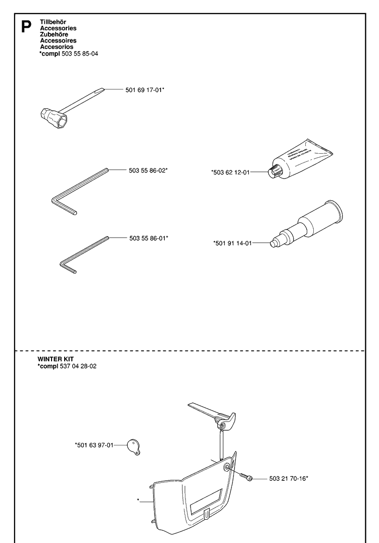 Accessories Diagram and Parts List for 346XP 20070500001-20071300000 Husqvarna Chainsaw