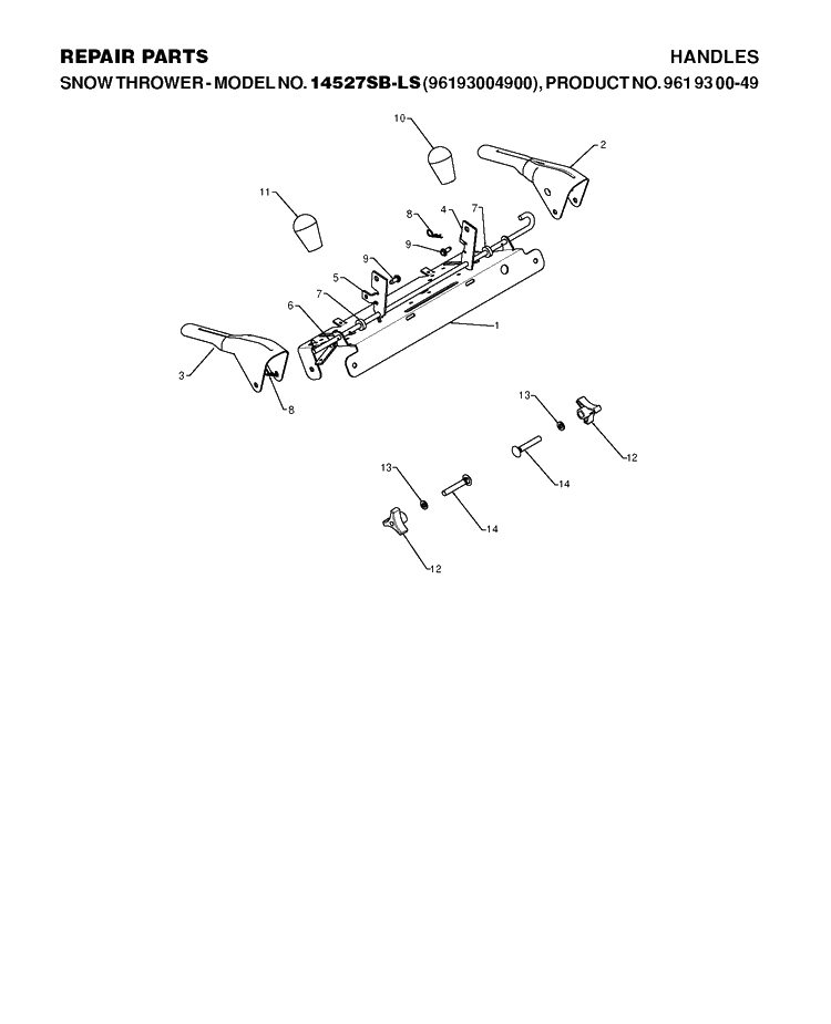 Handle 4 Diagram and Parts List for 12527HV 2010-07 Husqvarna Snow Blower