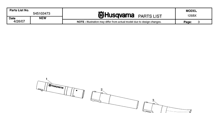 Tube Diagram and Parts List for 125BX 20071800001-20082200000 Husqvarna Leaf Blower / Vacuum