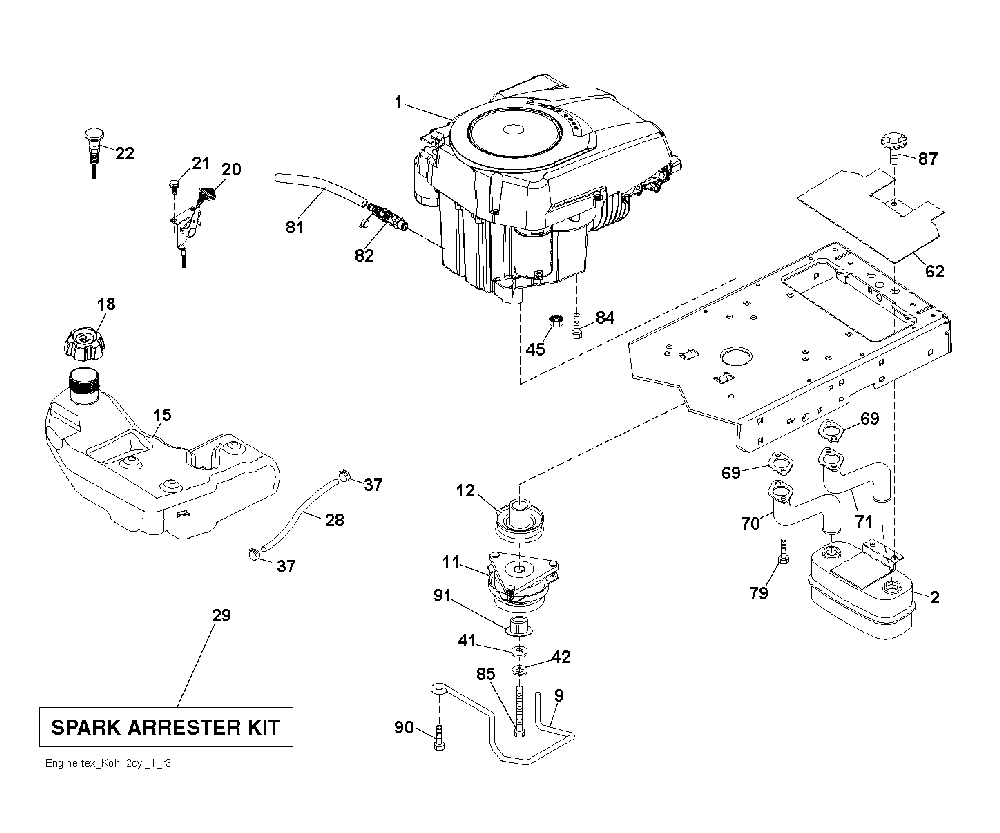 Engine Diagram and Parts List for GTH260TWIN (96041004503)(2010-01) Husqvarna Lawn Tractor