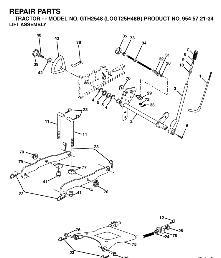 Mower Lift / Deck Lift Diagram and Parts List for GTH2548-LOGT25H48B 2003-12 Husqvarna Lawn Tractor