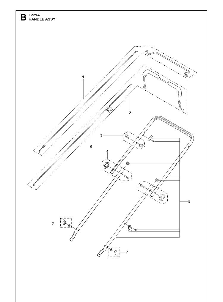 Handle Diagram and Parts List for L221A (967993001)(2020-02) Husqvarna Lawn Mower