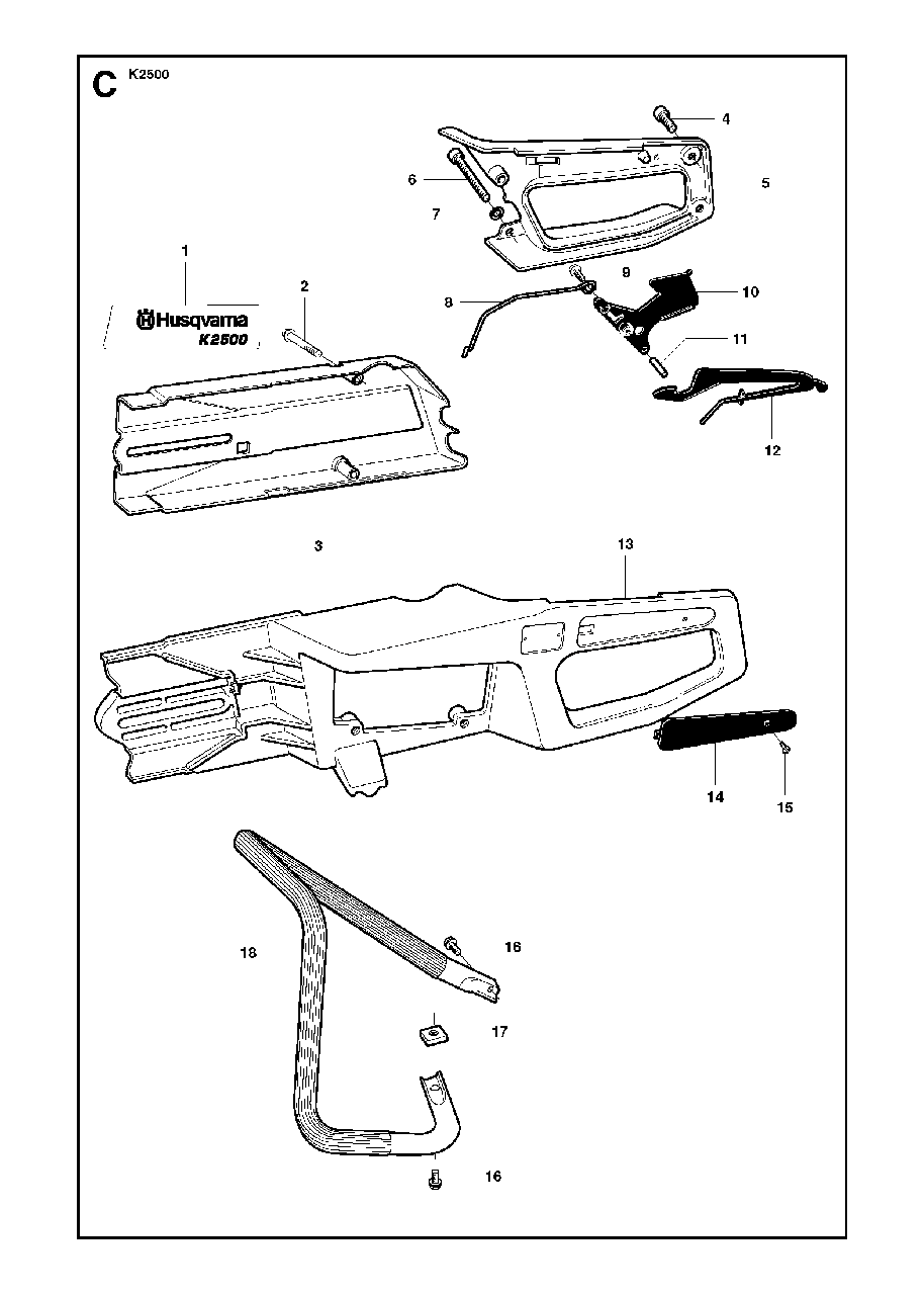 Chassis And Enclosures Diagram and Parts List for K2500 2009-02 Husqvarna Circular Saw