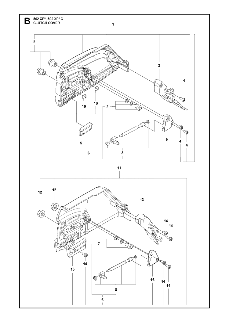 Clutch Cover Diagram and Parts List for 592XP 592 XP-G Husqvarna Chainsaw