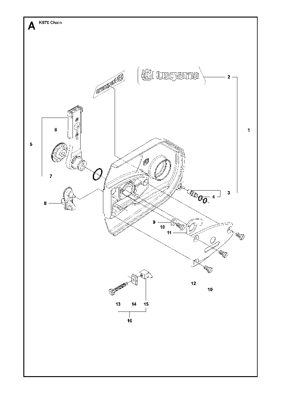Clutch Cover Diagram and Parts List for K970CHAIN 2011-12 Husqvarna Circular Saw