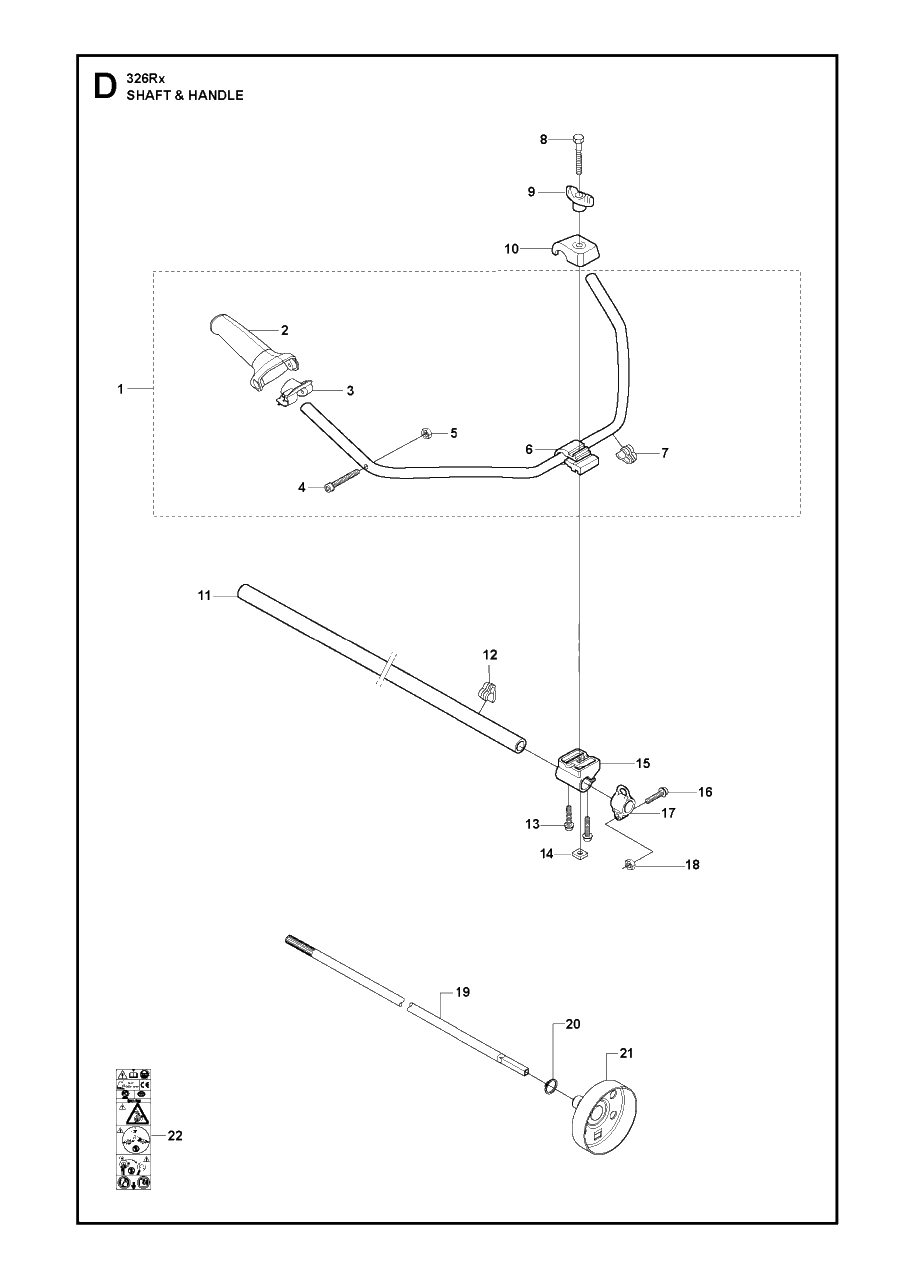 Shaft And Handle 2 Diagram and Parts List for 326RX 20091800001 & Above Husqvarna Trimmer