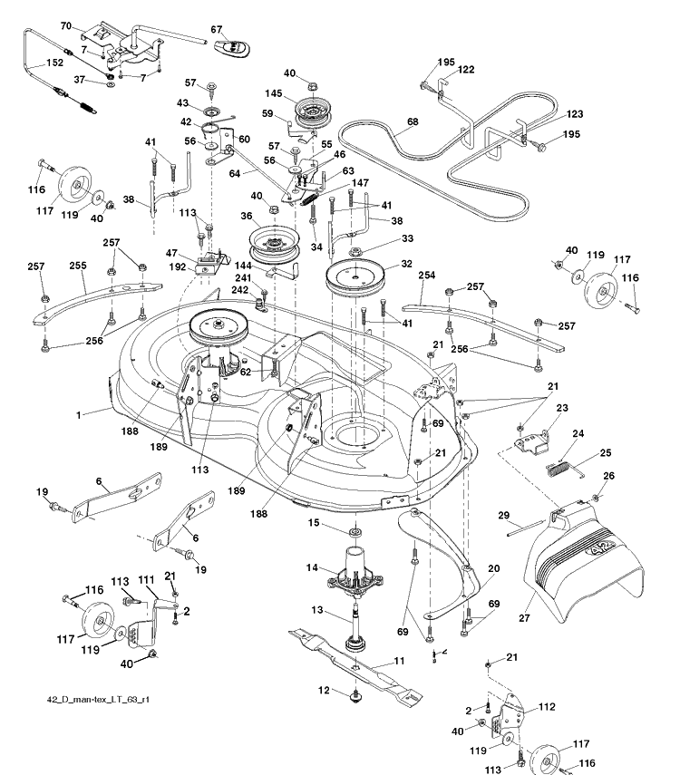 Mower Deck / Cutting Deck Diagram and Parts List for YTH18K42 (96043025100)(2017-09) Husqvarna Lawn Tractor