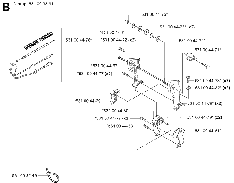 Handle And Controls Diagram and Parts List for 145BT 20053300001-Current Husqvarna Leaf Blower / Vacuum