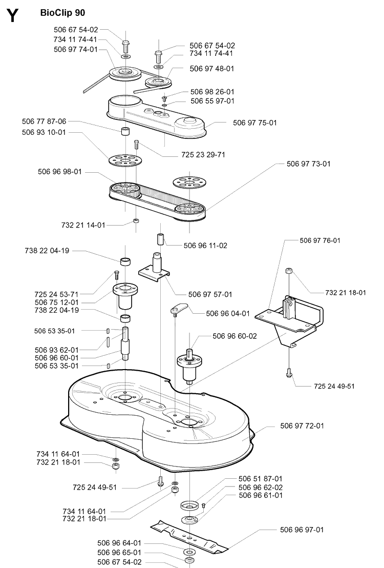 90cm Cutting Deck Diagram and Parts List for PR14 2000-02 Husqvarna Lawn Mower