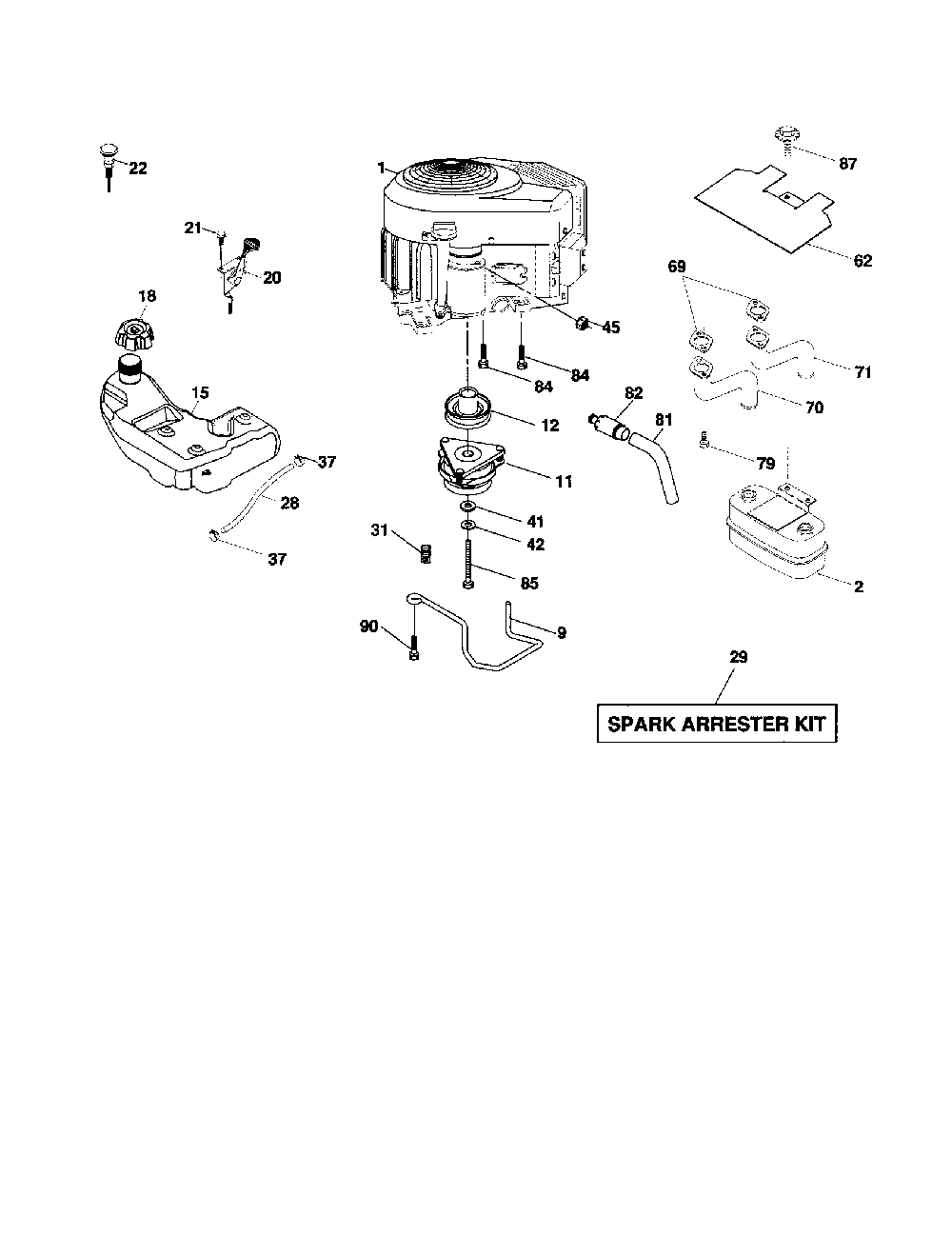Engine Diagram and Parts List for YTH2348-917287560  Husqvarna Lawn Tractor