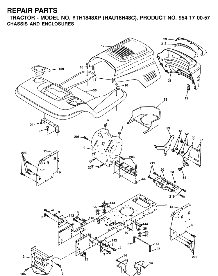 Chassis And Enclosures Diagram and Parts List for YTH1848XP (HAU18H48C)(2003-01) Husqvarna Lawn Tractor