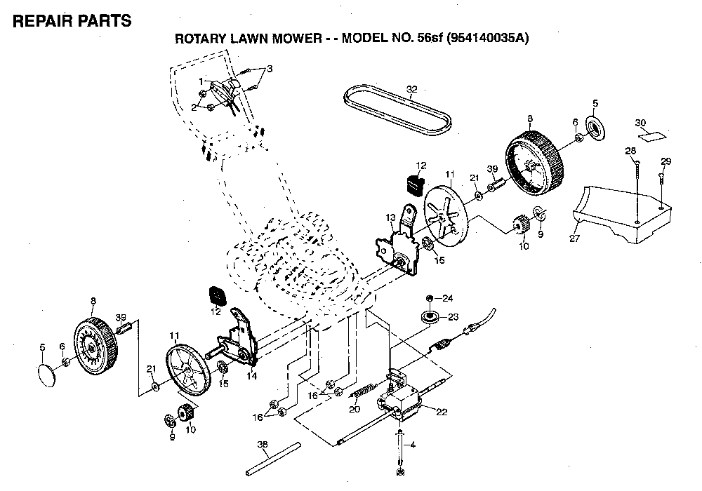 Repair Parts Diagram and Parts List for 56SF (954140035, 532702511)(1996-10) Husqvarna Lawn Mower