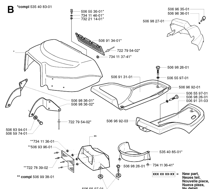 Hood Diagram and Parts List for PR15 2002-02 Husqvarna Lawn Mower